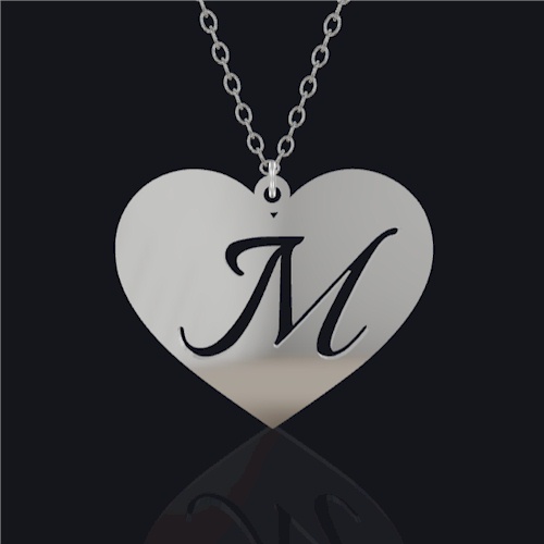 (image for) Heart with M Silver Pendant - 24mm